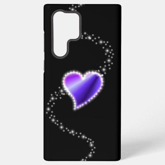 Coque Samsung Galaxy Coeur arc-en-ciel violet avec étoiles sur noir (Verso)