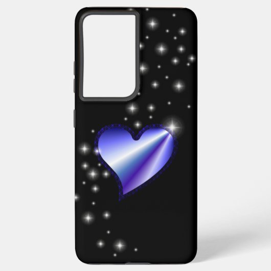 Coque Samsung Galaxy Coeur arc-en-ciel violet avec étoiles sur noir (Verso)