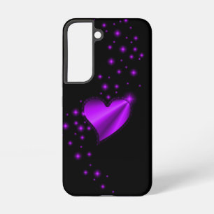 Coque Samsung Galaxy Coeur arc-en-ciel violet avec étoiles sur noir