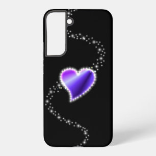 Coque Samsung Galaxy Coeur arc-en-ciel violet avec étoiles sur noir