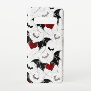 Coque Samsung Galaxy S10 Coeur d'Halloween avec ailes de chauve-souris noir