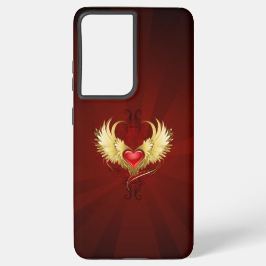 Coque Samsung Galaxy Coeur rouge avec ailes d'or (Verso)