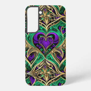 Coque Samsung Galaxy Cœurs de Damas Or Noir Violet Émeraude
