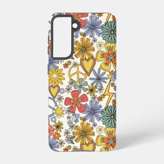 Coque Samsung Galaxy Coeurs de fleurs hippies Super rétro (Verso)