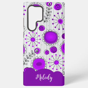 Coque Samsung Galaxy Cœurs fleurs floraux blancs violets fantaisistes n