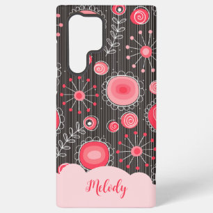 Coque Samsung Galaxy Coeurs gris-blanc et fleurs nom floral
