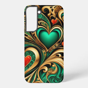 Coque Samsung Galaxy Coeurs répétitifs Fissures Motif Emerald Gold