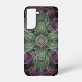 Coque Samsung Galaxy Conception Abstraite fractale violet et verte