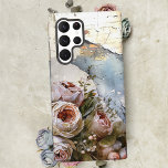 Coque Samsung Galaxy Cool Edgy Shabby Roses Vintages sur papier tordu<br><div class="desc">Ensemble cool de roses vintages shabby sur des couches d'arrière - plans de parchemin déchirés,  déchirés,  bleu et antique.</div>