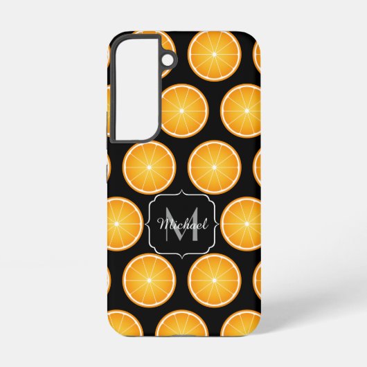 Coque Samsung Galaxy Cool Orange tranches de fruits motif noir Monogram (Verso)