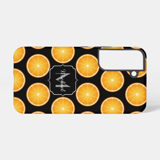 Coque Samsung Galaxy Cool Orange tranches de fruits motif noir Monogram (Verso Horizontal)
