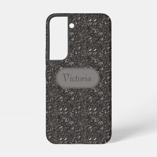 Coque Samsung Galaxy Coque Galaxy S22 Gris Cendré Motif Floral Faux Cui (Verso)