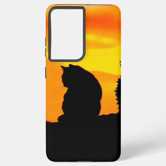 Coque Samsung Galaxy Coucher de soleil avec chat  (Verso)