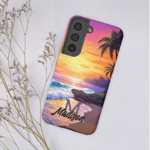 Coque Samsung Galaxy Coucher de soleil tropical rétro cool monogramme a
