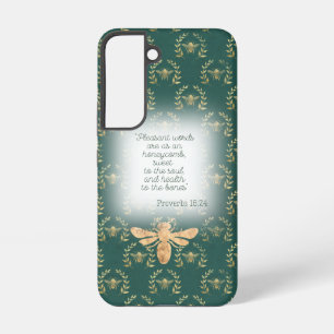 Coque Samsung Galaxy Couronne de abeille bleue verte dorée Cottagecore 