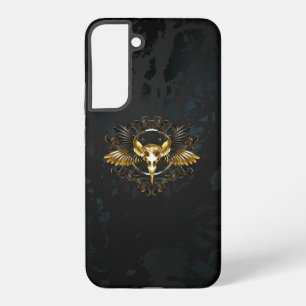 Coque Samsung Galaxy Crâne d'oiseau doré sur fond noir