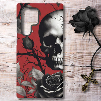 Coque Samsung Galaxy Crâne gothique avec Rose noir