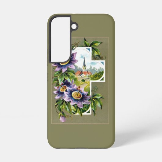 Coque Samsung Galaxy Croix avec église et fleurs (Verso)