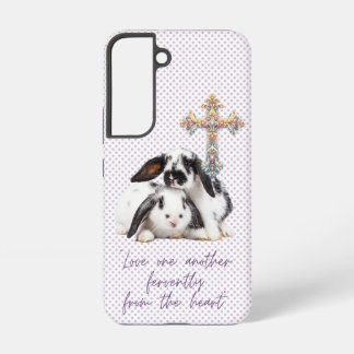 Coque Samsung Galaxy Croix Pastel Grise Féminine Lapin Pointillé
