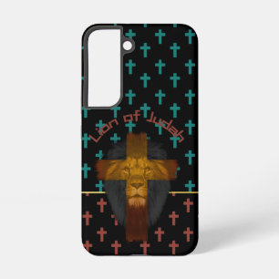 Coque Samsung Galaxy Croix Rouge Turquoise Lion de Juda Foi Noire