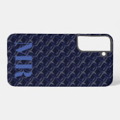 Coque Samsung Galaxy Custom Initial Large Modern Blue Lattice Rubber (Verso Horizontal)