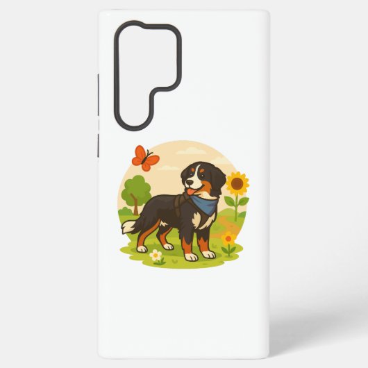 Coque Samsung Galaxy Cute Bernese Mountain Dog with Sunflower & Butterf (Verso)