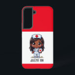 Coque Samsung Galaxy Cute Manga Black Nurse Cheveux Brown et yeux perso<br><div class="desc">Cette boîte téléphonique pour les infirmières dispose d'une mignonne infirmière Manga Black avec des cheveux bruns et des yeux bruns portant un casquette d'infirmières et une tenue avec un nom pour personnaliser et les frontières rouges. Parfait pour une infirmière ou un diplômé d'une école de sciences infirmières. Image générée avec...</div>