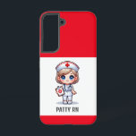 Coque Samsung Galaxy Cute Manga Nurse avec cheveux blond bleu yeux Pers<br><div class="desc">Cette étui téléphonique pour les infirmières présente une mignonne infirmière manga portant un casquette d'infirmières et une tenue avec un nom pour personnaliser et les frontières rouges. Parfait pour une infirmière ou un diplômé d'une école de sciences infirmières. Image générée avec AI.</div>