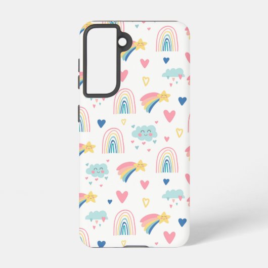 Coque Samsung Galaxy Cute Rainbow Hearts & Clouds Motif (Verso)