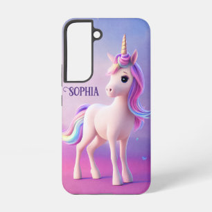 Coque Samsung Galaxy Cute Unicorne Blanche Avec Rose & Bleu Mane