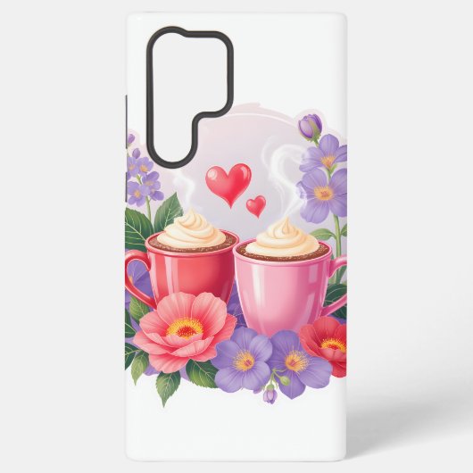Coque Samsung Galaxy Cute Valentine Cocoa Mugs with Flowers & Hearts (Verso)