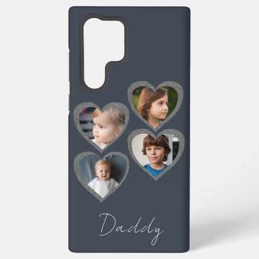 Coque Samsung Galaxy Daddy Grey Hearts Four Kids Photo Collage (Verso)