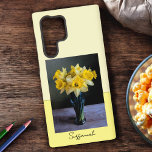 Coque Samsung Galaxy Daffodiques remplaçables dans Vase Still Life Phot<br><div class="desc">Cette photo d'effet aquarelle de Daffodils dans un design de vase en verre est prête à être personnalisée. Personnalisez le texte, supprimez le texte ou utilisez l'outil de conception de modification pour sélectionner le style, la taille et la couleur de police que vous préférez. Conservez ou remplacez la photo Daffodil...</div>