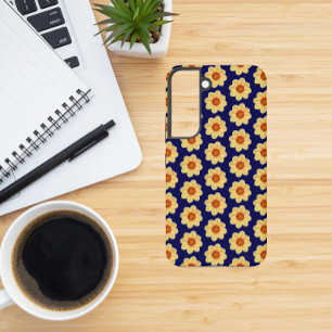 Coque Samsung Galaxy Dahlia jaune motif floral sur bleu