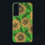 Coque Samsung Galaxy Dahlias en jaune et vert<br><div class="desc">Motif transparent en dahlia de fleurs dessinées à la main</div>