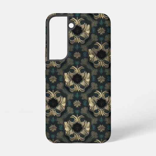 Coque Samsung Galaxy Damask Fleurs Motif sans joint turquoise, or, noir (Verso)