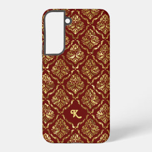 Coque Samsung Galaxy Damassés métalliques dorés élégants sur fond rouge