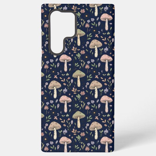 Coque Samsung Galaxy Deep Navy Fungi Seamless Pattern Moody (Verso)