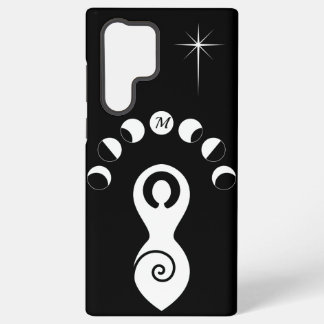 Coque Samsung Galaxy Déesse spirale Phases lunaires Monogramme noir & b