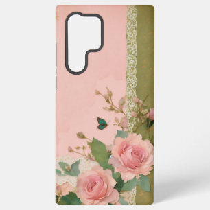 Coque Samsung Galaxy Dentelle Vintage & Papier Déchiré Élégante Rose Ar