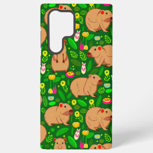 Coque Samsung Galaxy Dessin de capybara avec fleurs printanières sur fo