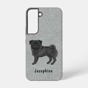 Coque Samsung Galaxy Dessin de chien cartoon Pug noir sur fond gris ave