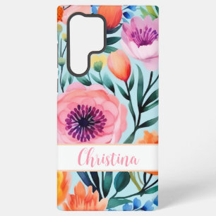 Coque Samsung Galaxy dessin de fleurs d'été coloré avec nom 