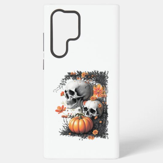 Coque Samsung Galaxy Deux crânes et un citrouille parmi les fleurs. (Verso)
