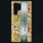 Coque Samsung Galaxy Diamond Green Paisley  Calligraphie Monogramme Nom<br><div class="desc">Tout éclat ou diamant dans le design sont des photos et simulés.</div>