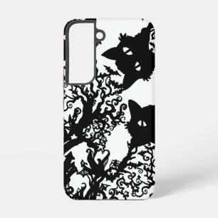 Coque Samsung Galaxy Diorama de chat d'Halloween avec arbre étoiles cha