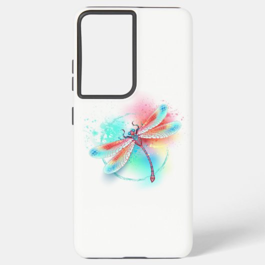 Coque Samsung Galaxy Dragonfly rouge sur l'arrière - plan aquarelle (Verso)