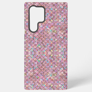 Coque Samsung Galaxy Écaille de Poisson Sirène Rose Holographique Éléga