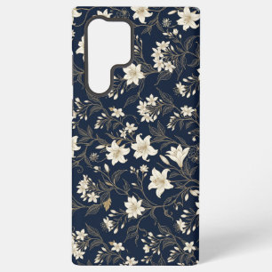 Coque Samsung Galaxy Élégant bleu marine et floral lily doré