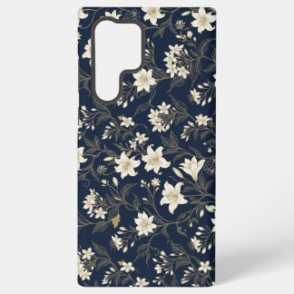 Coque Samsung Galaxy Élégant bleu marine et floral lily doré